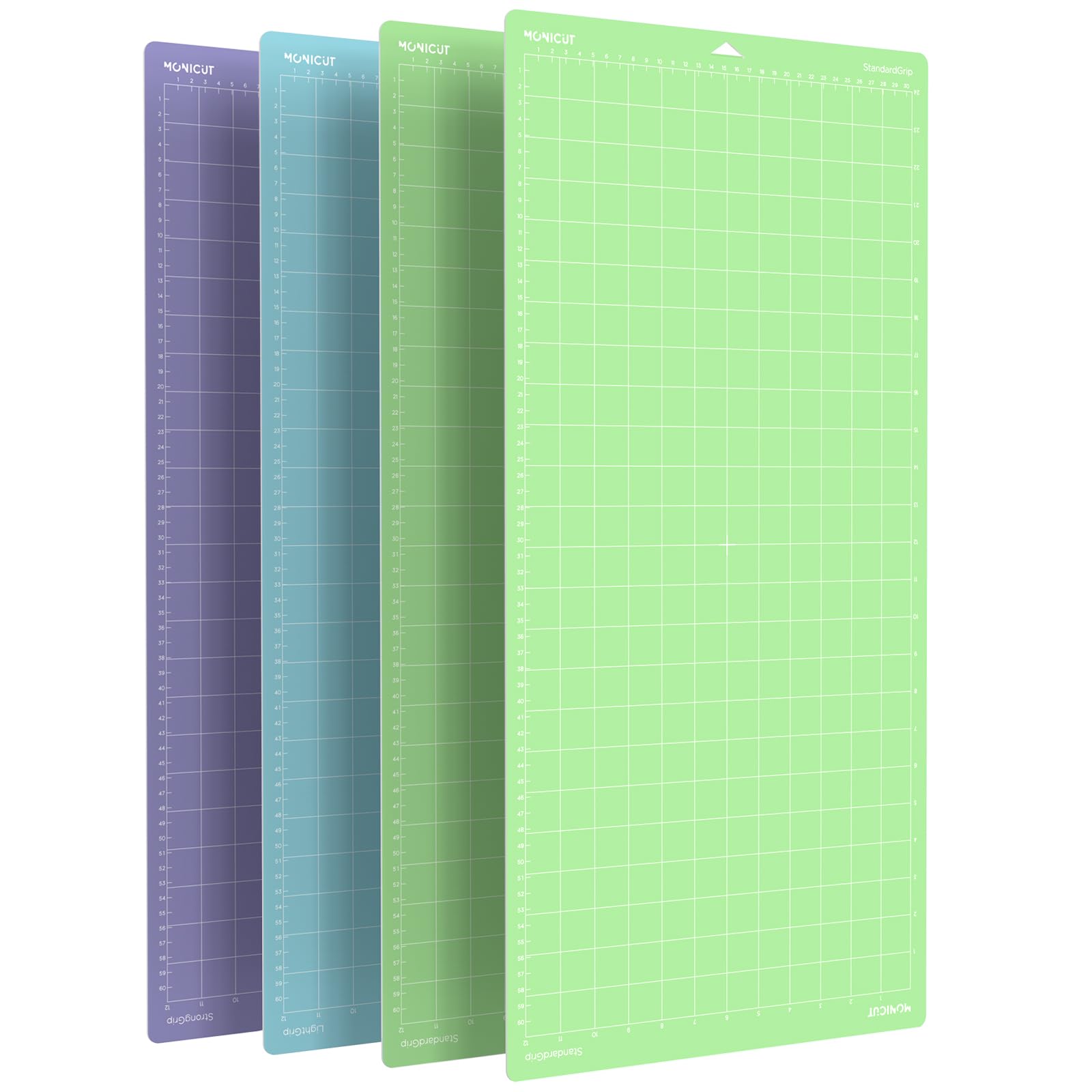 Monicut 12x24 Cutting Mat for Cricut Maker 3/Maker/Explore 3/Air 2/Air/One(Lightgrip, Standardgrip x 2, Stronggrip), 4 Pcs Non-Slip Flexible Cutting Mats for Crafts, Quilting, Sewing and all Arts Image