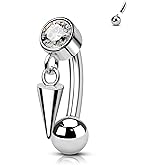 COCHARM Cute Surgical Steel 6mm Short Rook Earrings 16g, Silver Spike Dangle G23 Titanium Rook Piercing Jewelry Threaded Nickel Free