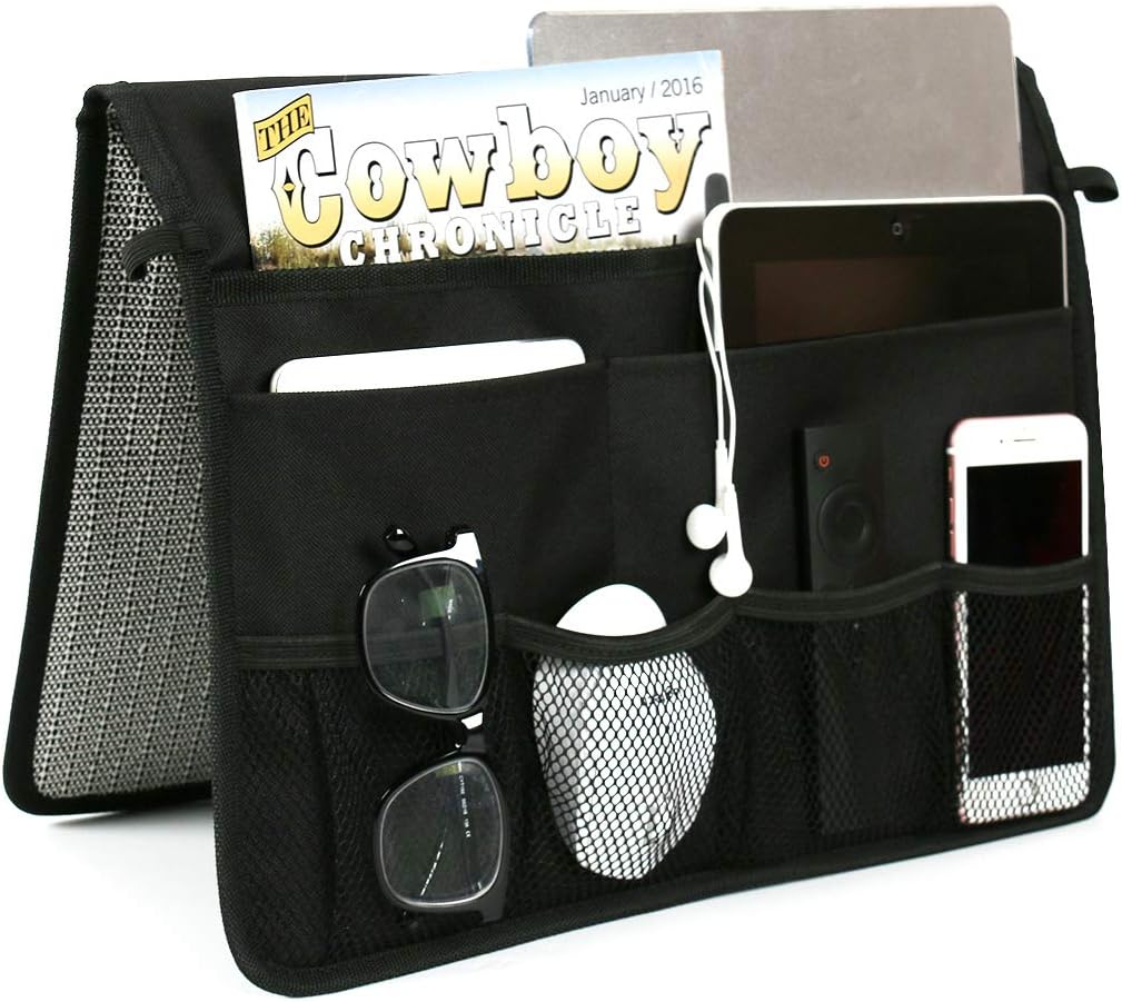 FlyingBean Anti-Slip Bedside Fabric Caddy Pocket Organizer Remote Control Holder with 7 Pockets for Bedroom Dorm Room Beds, Storage Containers for Phone,Book,Magazines,Pad,Charger,USB Cable, 25x17