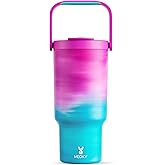 Meoky 32 oz Tumbler with Handle, Tumbler with Lid and Straw, Stainless Steel Travel Mug, 100% Leak Proof, Keeps Cold for 24 Hours, Fits in Car Cup Holder (Marshmallow)
