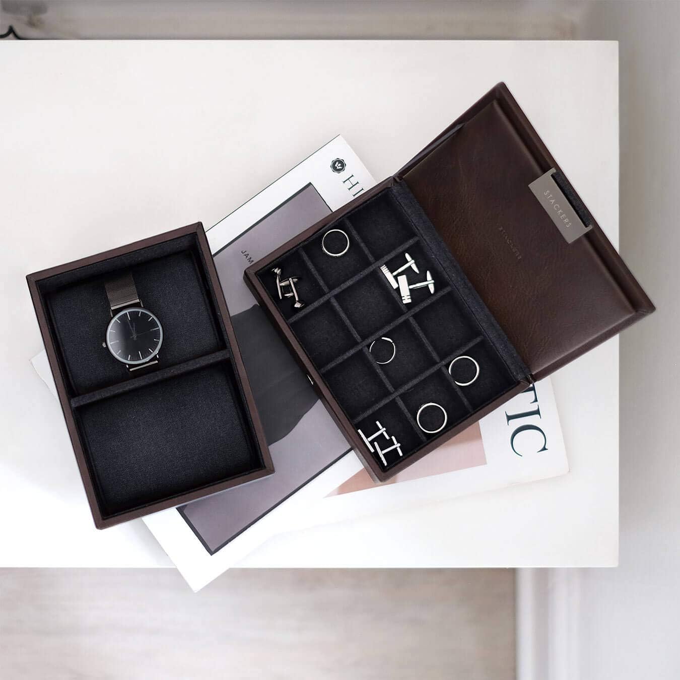 Stackers Mens Brown Watch & Cufflink Box Mini set of 2 - Image 3