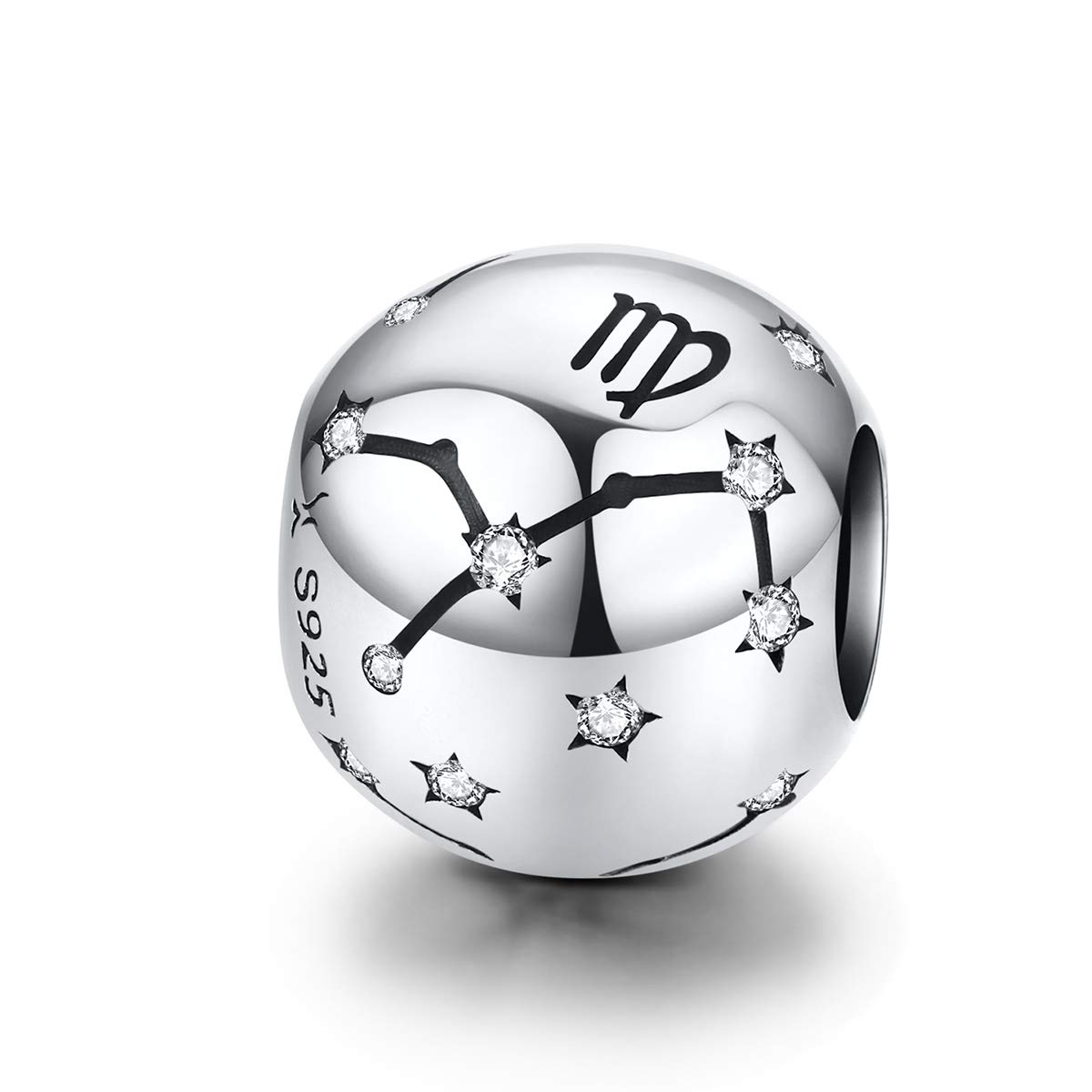 12 Constellations Charm Compatible 925 Sterling Silver Women Family Friend Birthday Charm Zodiac Sign Charms for Pandora Bracelet or (Virgo)