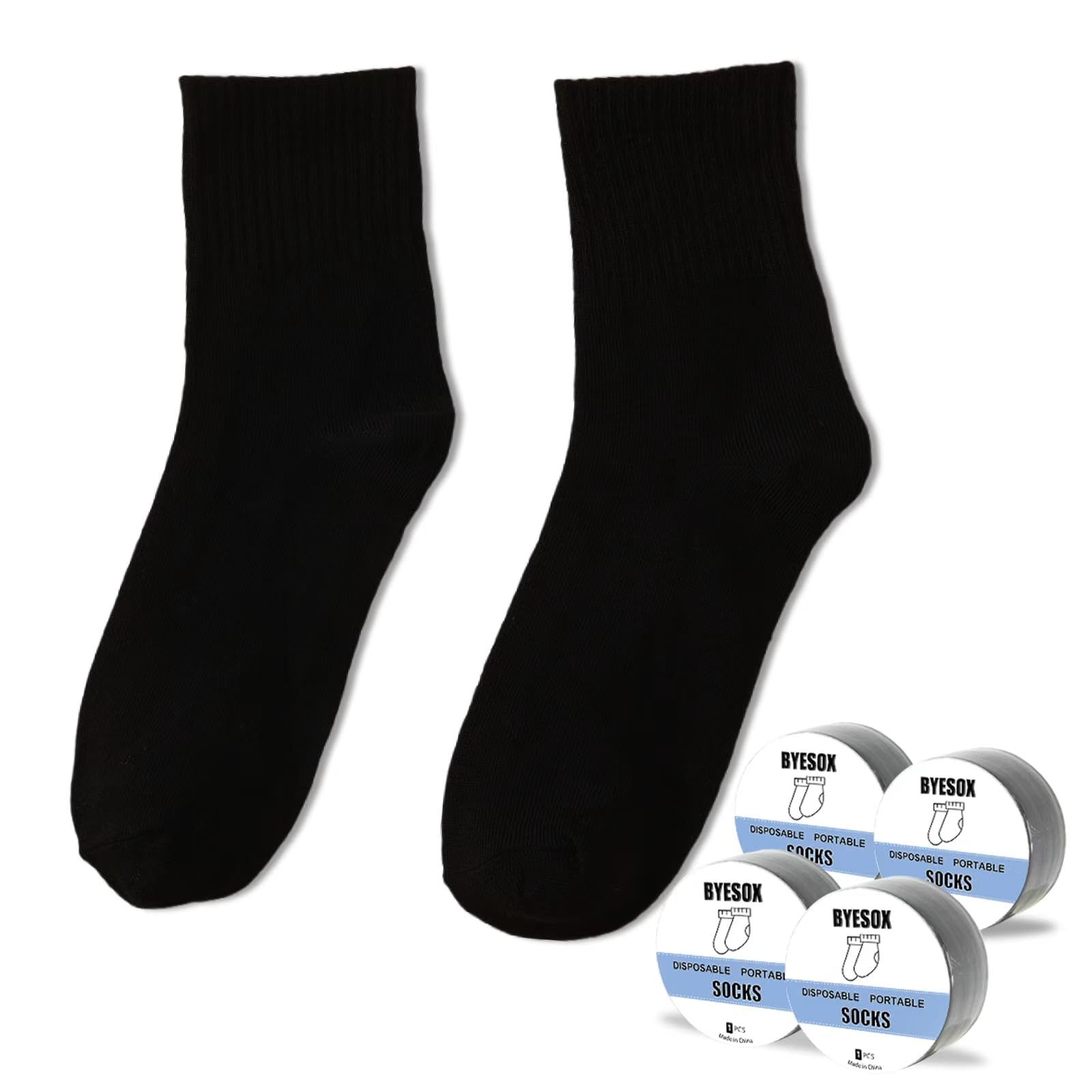 Photo 1 of BYESOX 12 Pairs Disposable Socks for Travel, Single-use Compressed Socks Good for On-the-Go (Ankle-Black)
