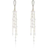 Kruckel Waterfall Earring - Spring-Inspired Dangle Women Jewelry, Golden Studs with Clear Sparkly Pearl Long Drops, Easy - Wear Fashion Design Accessory Packed with Durable Jewelry Box