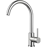 FORIOUS Kitchen Faucet, Brushed Nickel Commercial Modern Single Handle Faucet for Kitchen Sink, Stainless Steel High Arc with Deck Plate for 1 or 3 Hole, Suitable for Bar RV Camper Outdoor
