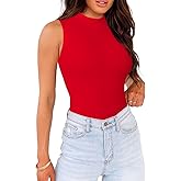 WAYMAKER Mock Neck Bodysuits for Women Sleeveless Basic Tank Top Body Suit Shirts