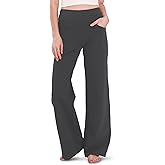 Houmous Wide Leg Pants Women Cotton Yoga Pants High Waist Loose Lounge Stretch Trousers with Pockets