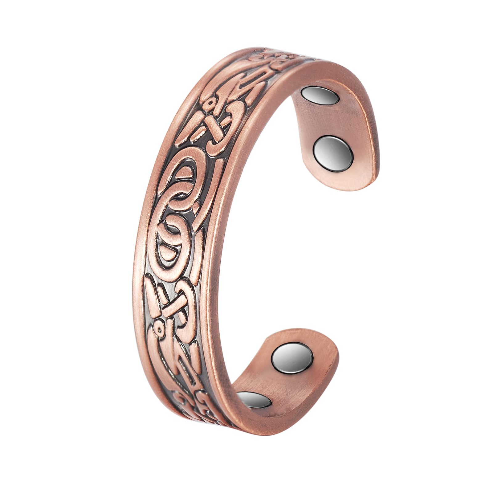 EnerCoppeX Vintage Pure Copper Magnetic Ring, 99.99% Solid Copper Magnetic Ring, Carry 4 (3500 Gauss) Magnets, Adjustable Size, Unisex