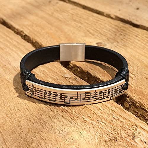 Custom Music Notes Bracelet, Custom Leather Bracelet, Music