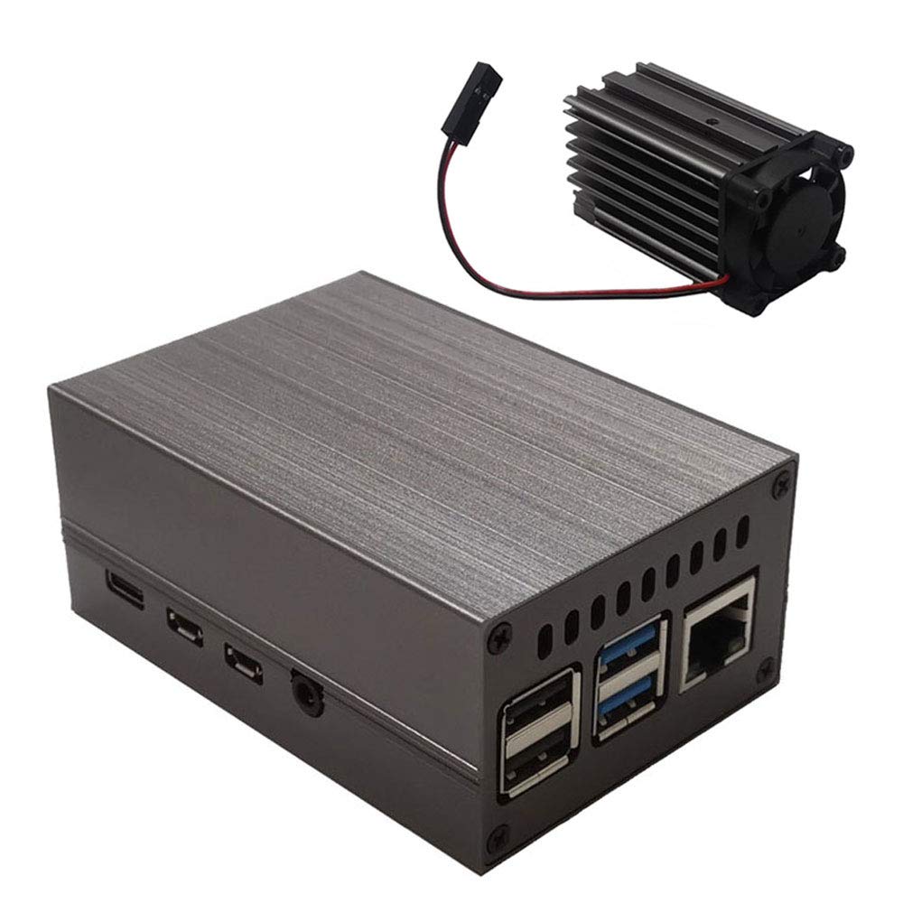 ZkeeShop for Raspberry Pi 4 Aluminum Alloy Case with Cooling Column and Cooling Fan Compatible for Raspberry Pi 4 Model B (Gray)