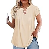 Womens Plus Size Tops Loose Fit Tunics Summer V Neck Blouses Dressy Short Sleeve T Shirts Apricot 4XL