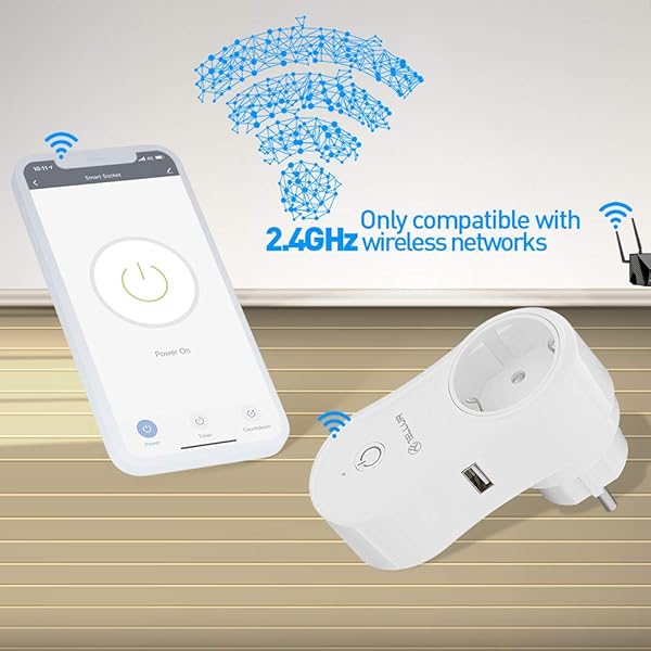 TELLUR Enchufe de CA Smart WiFi Aplicacin para Smartphone Compatible con Alexa y Google Assistant USB 1A 2400W