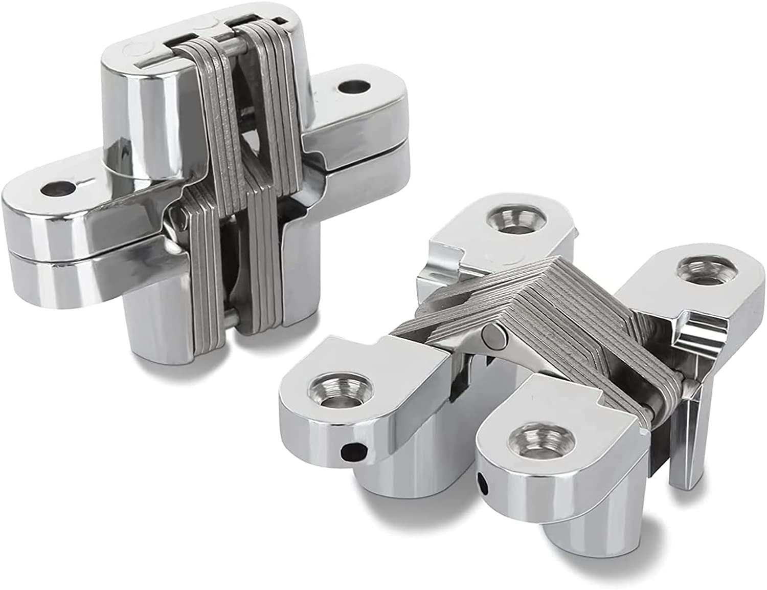 Pair of 7cm Length Hidden gate Hinge Stainless Steel Invisible Door Hinges Concealed Barrel Wooden Box Silver（2-3/4 inch)