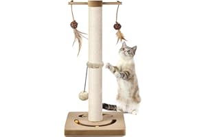 AUSCAT Cat Scratching Post with Multiple Interactive Toys, Vertical Sisal Cat Scratcher for Indoor Cats and Kittens- 63 cm Be