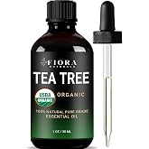 Fiora Naturals Tea Tree Oil, 100% Pure Organic Tea Tree Essential Oil 1 oz | USDA Certified Organic Tea Tree Oil for Skin, Face, Hair, Scalp Care, Nails, Toenails and Diffuser, Melaleuca Alternifolia