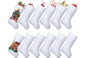 Asisca 12 Pieces Christmas Sublimation Non-Woven Stockings, 18 Inches Christmas Stockings Xmas Fireplace Hanging Stockings DIY Heat Transfer Printing Christmas Decoration