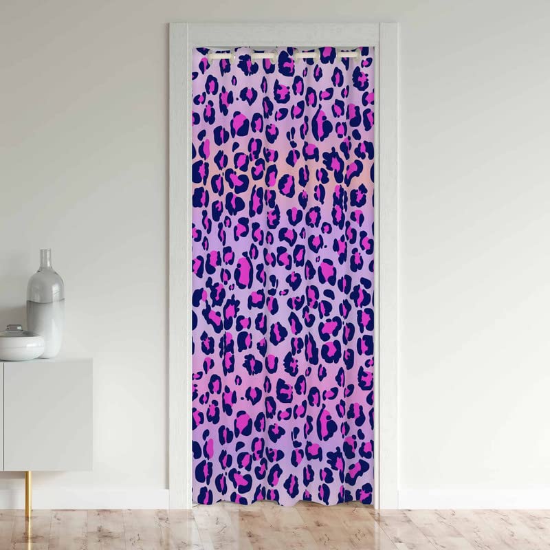 Loussiesd Leopard Door Curtain for Doorway Privacy Cheetah Curtains Purple Room Divider Curtain Cover Insulated Closet Curtain for Bedroom Closet Door 1 Panel 132x203cm — image 1