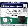 NorthShore GoSupreme Overnight Incontinence Underwear, 8-Hour Pullup Style, Large, 4 Count Trial, Black, 36-48 inches, Unisex Adult Diapers