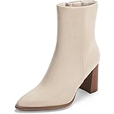 Coutgo Womens Ankle Boots Pointed Toe Chunky Stacked Heel Side Zipper Dress Fall Booties Shoes