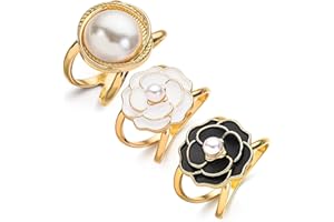 genenic 3PCS Elegant Pearl Floral Scarf Ring Clip Camellia Flower Scarf Buckle for Women Scarf Ring Buckle Women