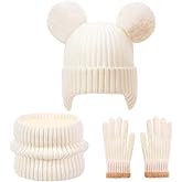 FENELY 3Pcs Kids Winter Hat Scarf Gloves Set, Children Knit Warm Ear Cap with Gloves Neck Warmer for Boys Girls 3-10 Years