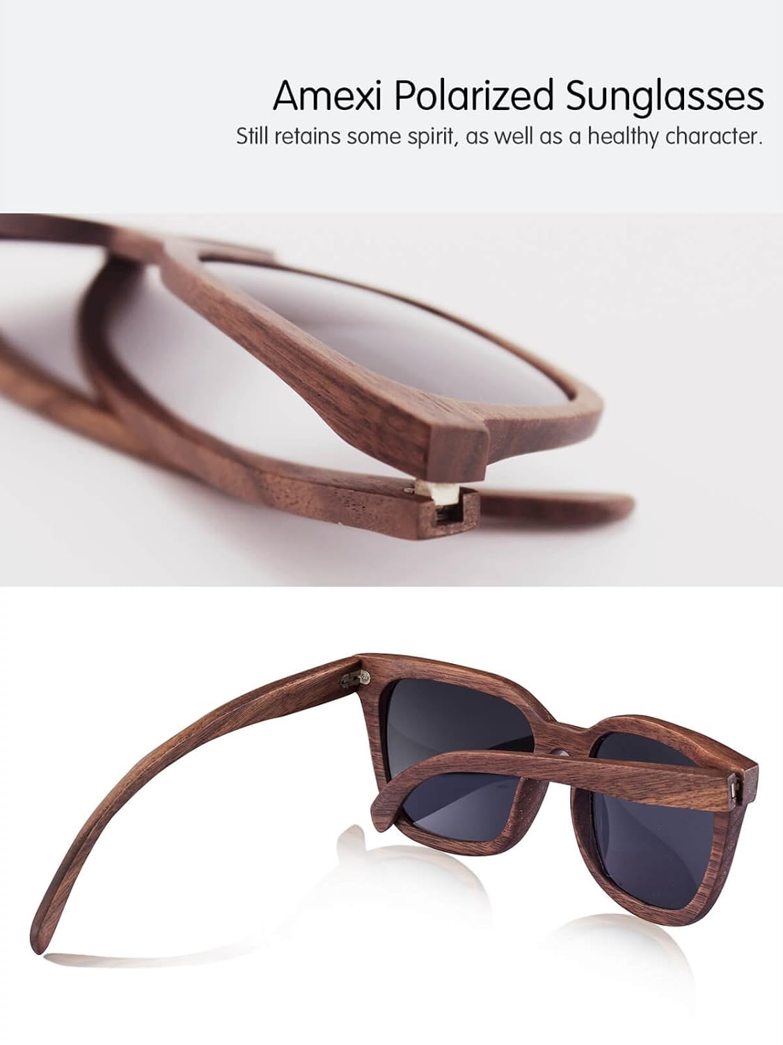 Amexi Polarisierte Sonnenbrille Männer mit Schwarzes Walnuss-Holz