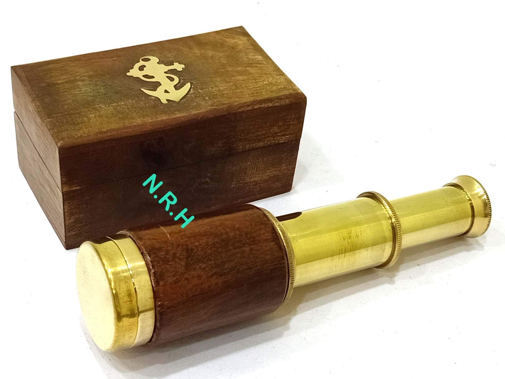 Handcrafted Nautical Decor Scout's Brass/Wood Spyglass Telescope With Rosewood Box,6'',