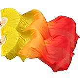 KIKIGOAL 1 Pair Women Faux Silk Belly Dance Fan Veil,Handmade Silk Dance Fan,Bamboo Long Veils For Dancing Performances