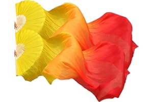 KIKIGOAL 1 Pair Women Faux Silk Belly Dance Fan Veil,Handmade Silk Dance Fan,Bamboo Long Veils For Dancing Performances