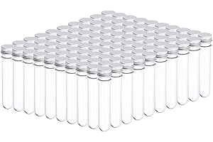 PATIKIL 200Pcs 45ml Plastic Test Tube with Screw Caps, 140x25mm Tubes Aluminum Lid, for Scientific Experiments Party Decoration Candy Bead Storage Bath Salt