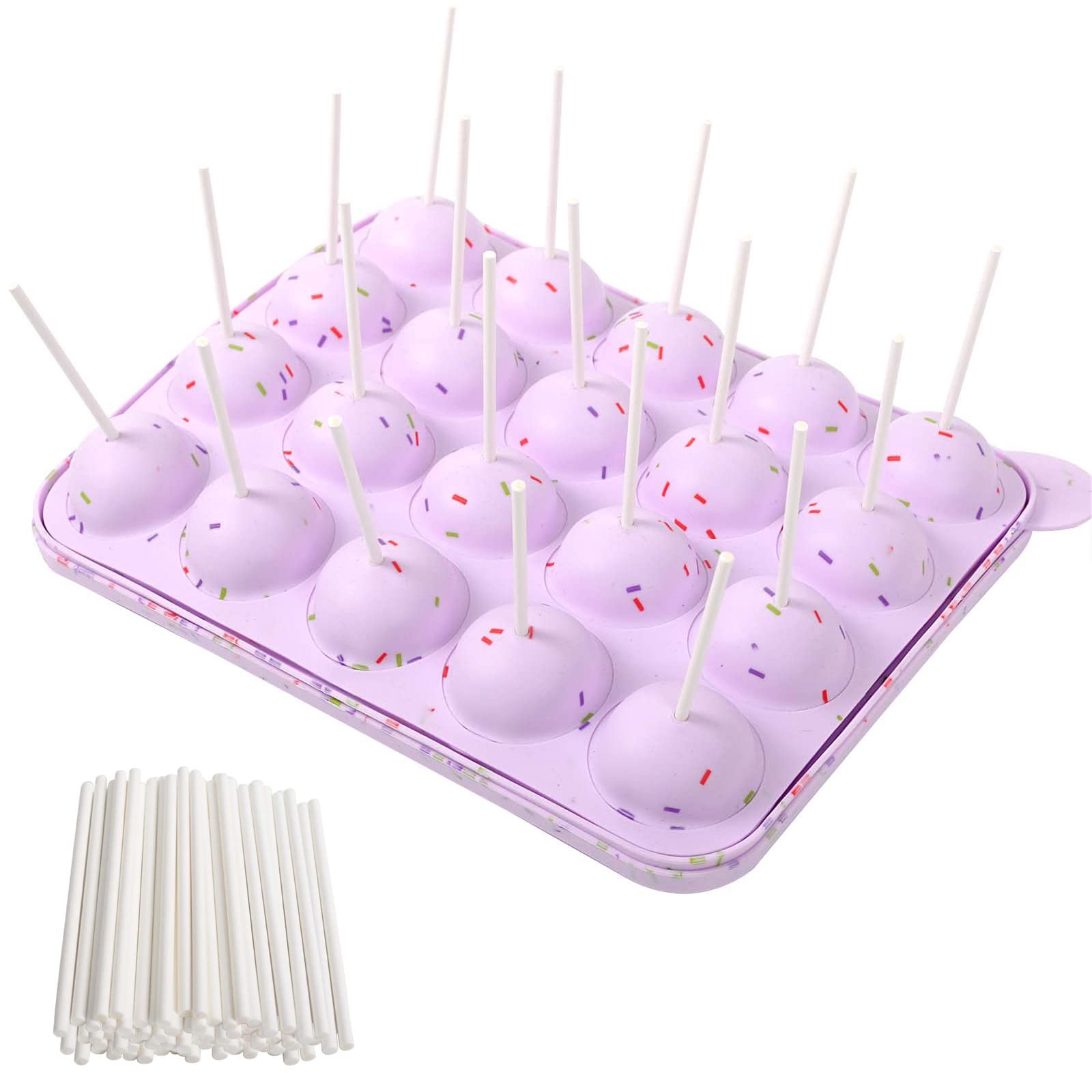 Rigrer BPA Free Silicone Cake Pop Mould with Cake pop Sticks, Great for Hard Candy, Lollipop,Cake Pop and Party Cupcake (Purple)