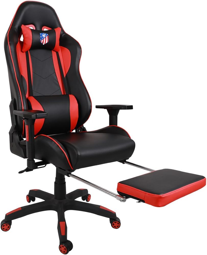 Kinsal Gaming Chair High-back Computer Chair, Ergonomic Design Racing Chair , Leather Premium Lumbar Support Swivel Executive Esports Office Chair Including Headrest and Lumbar Support Pillow (Red)