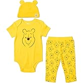 Disney Mickey Mouse Minnie Mouse Lion King Winnie The Pooh Baby Bodysuit Pants and Hat 3 Piece Outfit Set Newborn to Infant
