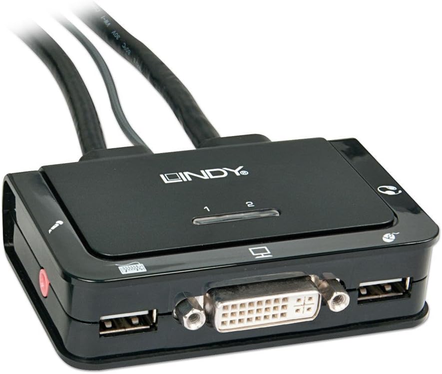 LINDY Compact 2 Port KVM Switch DVI USB 2.0 Audio Black