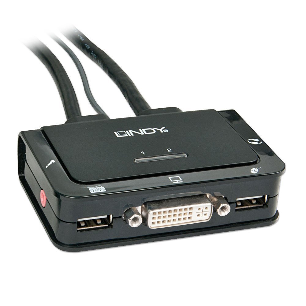 LINDY Compact 2 Port KVM Switch - DVI, USB 2.0 & Audio, Black