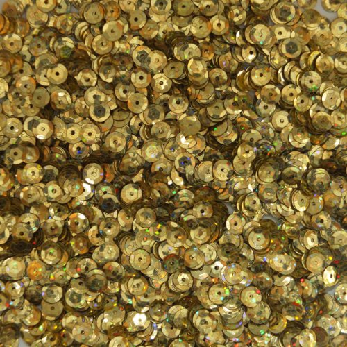 6mm CUP SEQUINS Facet PAILLETTES ~ GOLD LASER HOLOGRAM Reflective Rainbow ~ Made in USA Loose for embroidery, applique, arts, crafts, bridal wear and embellishment