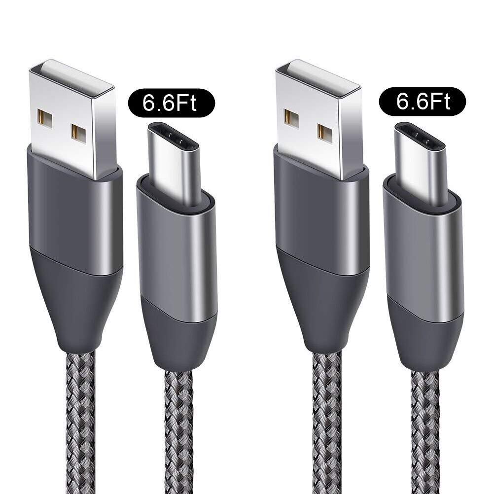 USB C Cable 6.6FT 2 Pack, USB A 2.0 to Type C Charger Cord Nylon Braided USB-C Charging Cables fit Samsung Galaxy S9 S8 Plus S9+ S8+ Note 9 8 LG V30 V20 G6 G5 Google Pixel 2 XL Moto Z2 Nintendo Switch