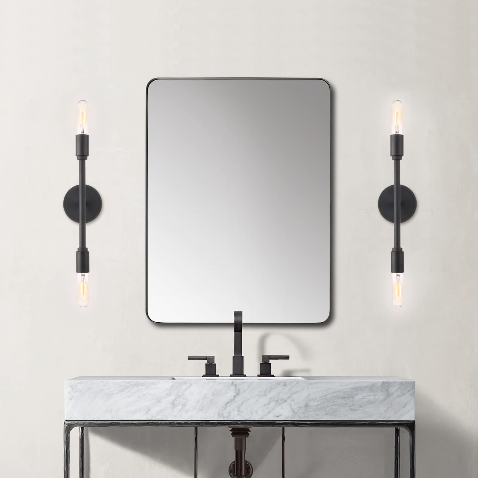 Phansthy 2 Light Head Vanity Mirror Light Retro Industrial Double Sconces Wall Light for Hallway Kitchen Living Room Bedroom Adjustable Installation Angle E27 (Black)