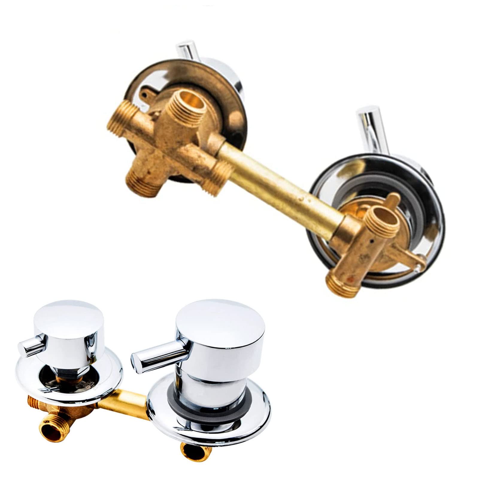 2/3/4/5 Way Water Outlet Thread/Intubation, Distance 10Cm/12.5Cm Brass Mixer Tap Polished Bathroom Shower Faucet Cabin, Double Bracket Control Screw 4 Way 10cm
