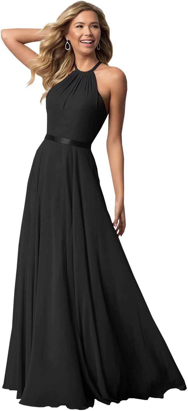 Halter Bridesmaid Dresses Long Chiffon Aline Prom Formal Wedding Party Ball Gowns for Women 2020