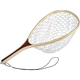 YYKBlueSky Fly Fishing Landing Net, 24" Trout Net | Soft Clear Silicone Mesh, Catch and Release, Durable Wood Frame, Safety Lanyard &amp; Carabiner, Wading, Kayak &amp; Boat Fishing