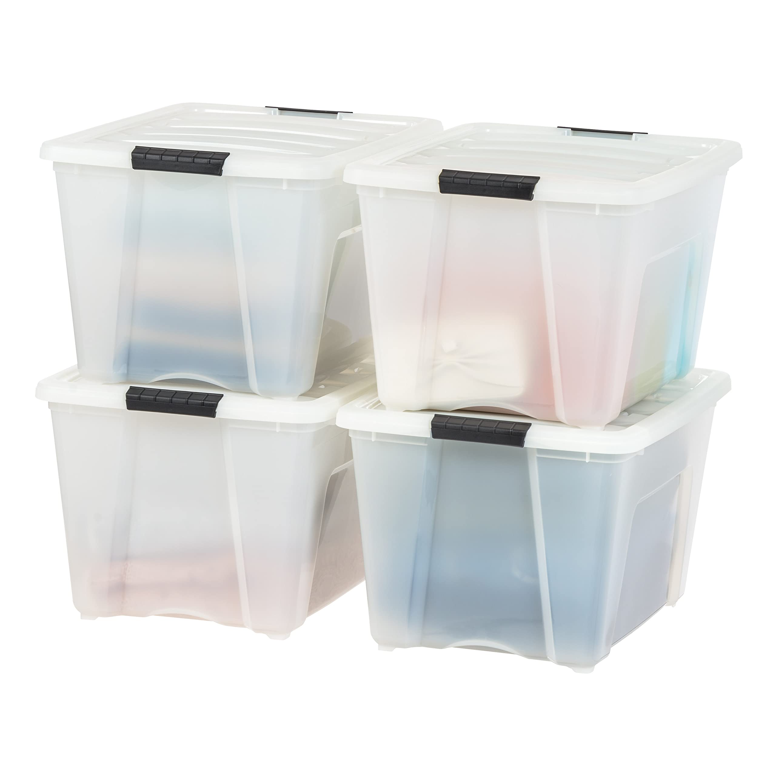Photo 1 of **MINOR DAMAGE  ** IRIS USA 54 QT Plastic Storage Box with Lid and Latches - 4 Pack - BPA-Free, Discreet Organizing Solution, Durable Nestable Stackable Containers, Secure Pull Handle - Pearl