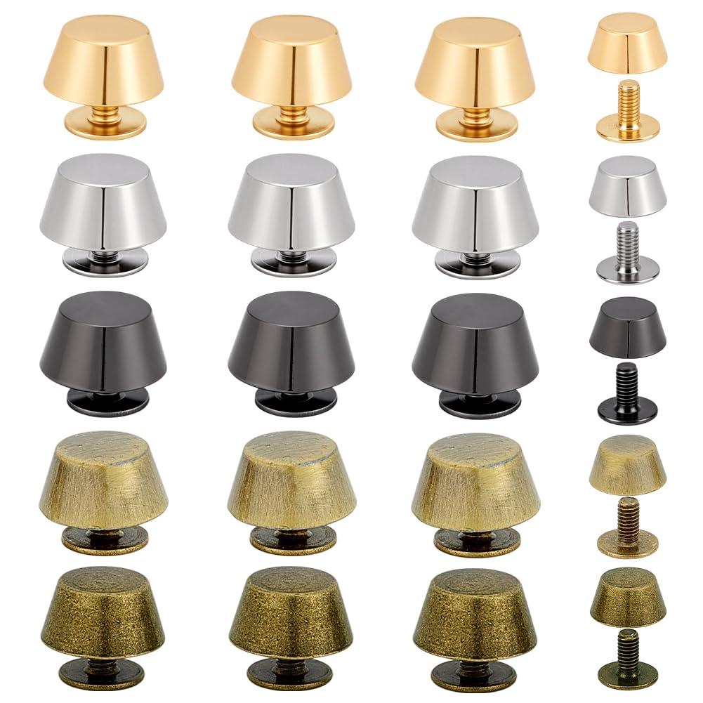 PH PandaHall 20 Sets Brass Purse Feet Cabinet Knobs Cone Rivet Button for Bag Shoes Bracelet DIY Jewellery Making, 11mm Wide, 10.5x5mm, 5 Mixed Colors