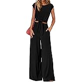 PRETTYGARDEN Women 2 Piece Lounge Sets 2026 Casual Summer Outfits Cap Sleeve Strappy Crop Tops Wide Leg Pant Tracksuit