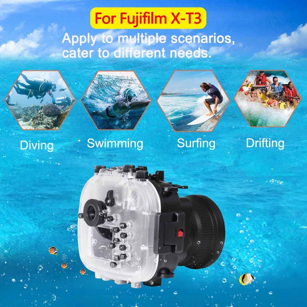 SeafrogsUnderwater housing Waterproof case for Fujifilm X-T3, w/Zoom Gears for XC16-50mm, XF18-55mm (Black)- [40M/130FT]