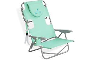 Ostrich On Your Back Backpack Beach Chair with Face Hole - Adjustable, Portable Lounge Chair with Cup Holder, Face Opening - Heavy Duty, Lay Flat Tanning Chair for Face Down Reading for Adults (Teal)