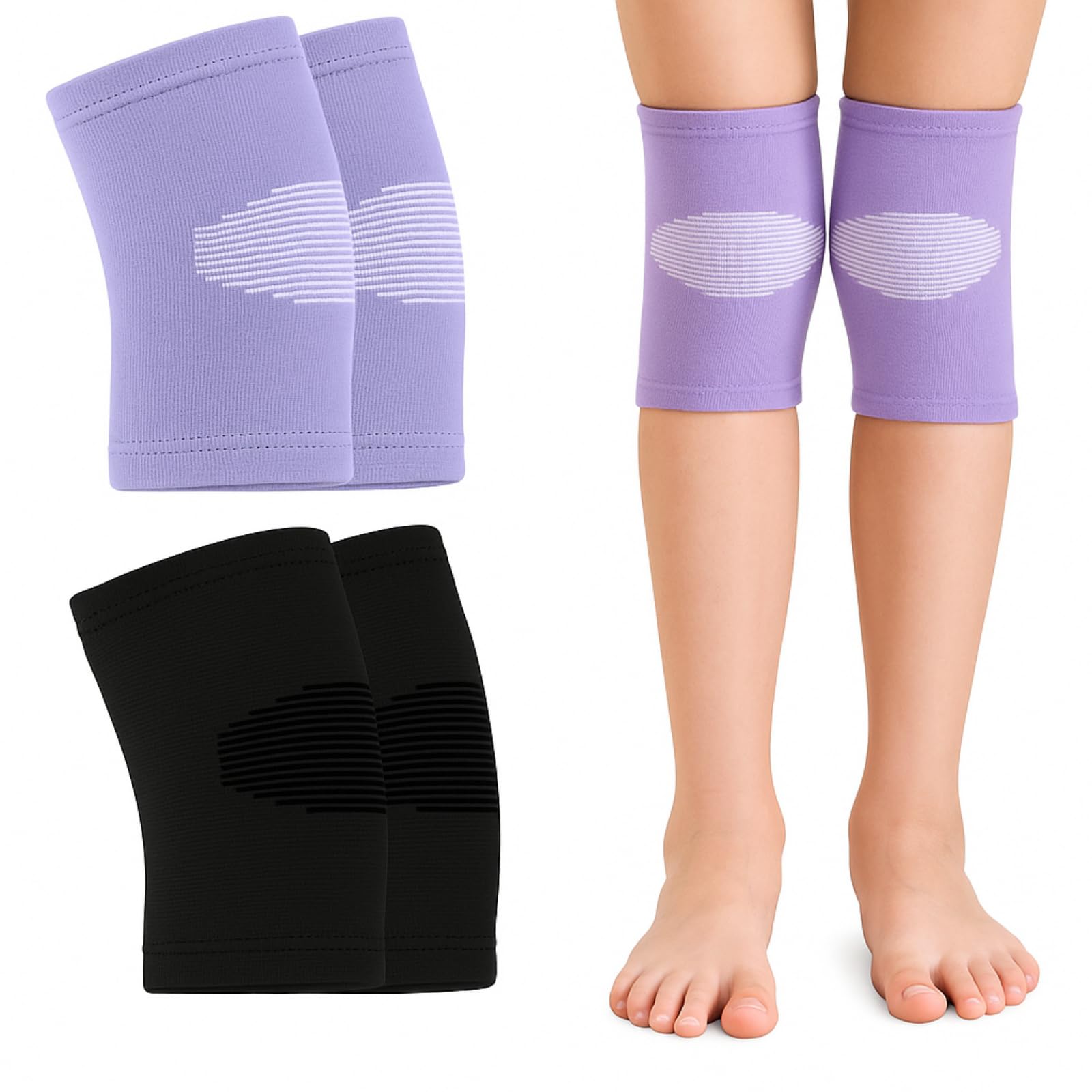 Photo 1 of Skylety 2 Pairs Kids Knee Sleeve Kids Knee Brace Children Support Compression Child Sleeve Pads for Basketball, Volleyball, Sports, Gymnastics(Medium,Black, Purple)