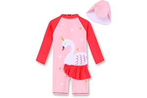 PURFEEL Girls Long Sleeve Rashguard Sets Kids One Piece Swimsuit Bathing Suit UPF 50+ UV Zipper Swimwear