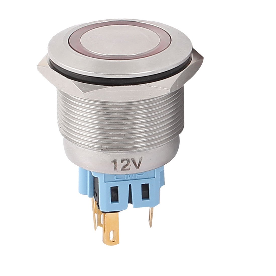 Sourcingmap DC 12V Red LED Light 25mm DPST Flat Head Latching Push Button Switch