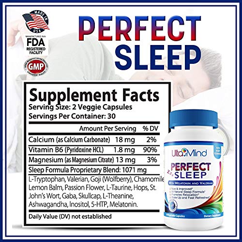 Perfect Sleep Natural Sleep Aid Pills - Fast Relaxation - Stay Asleep - Wake Up Refreshed - Safe Non-Habit Forming Formula w/Melatonin & Valerian Root - 100% Money Back Guarantee